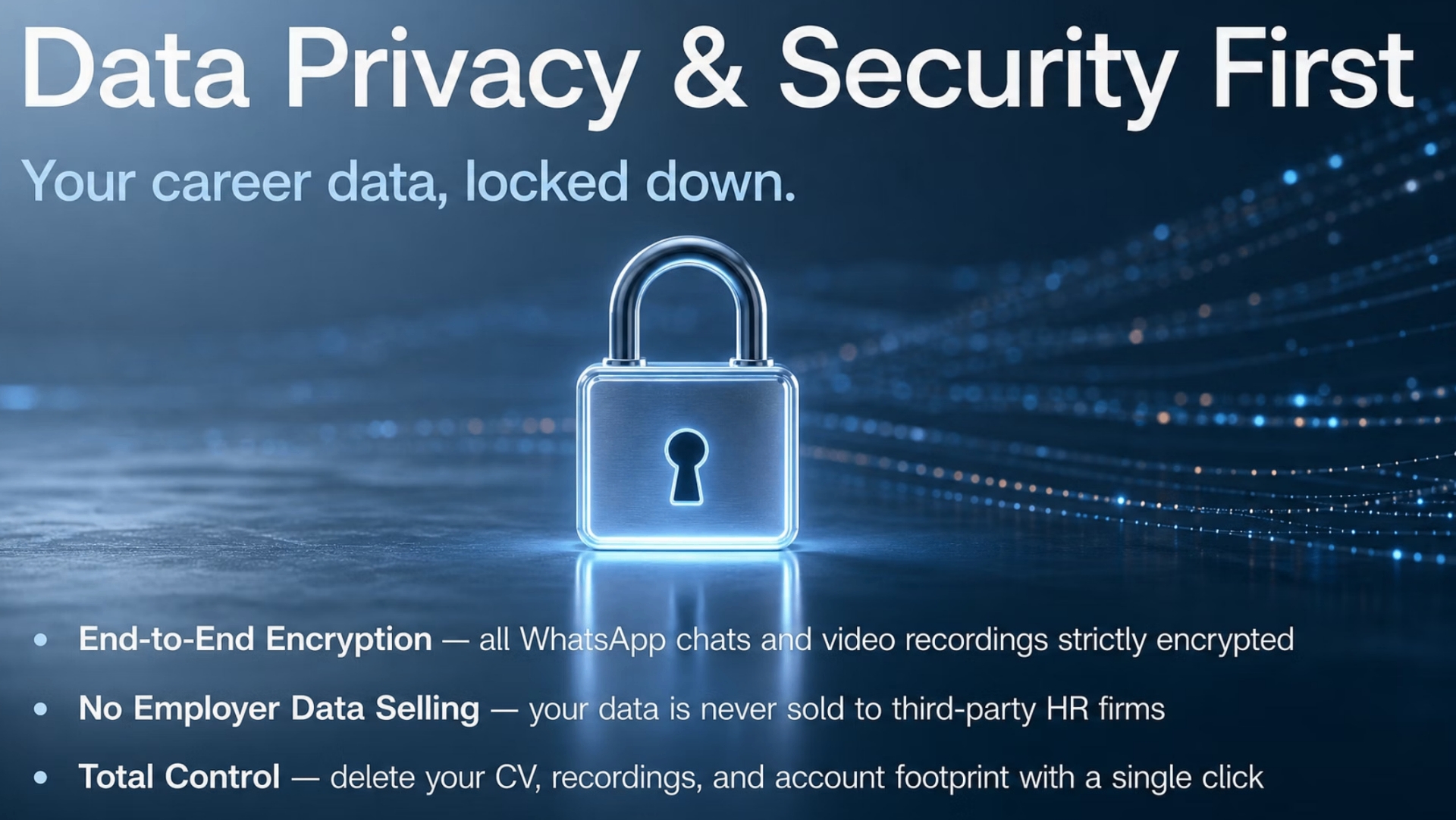 A glowing padlock over a data field, representing Intelview's encryption and privacy controls.
